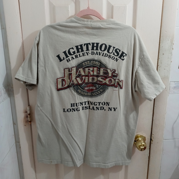 Harley Davidson Cream Lighthouse T-Shirt Large Graphic Double Sided Biker - Picture 5 of 7